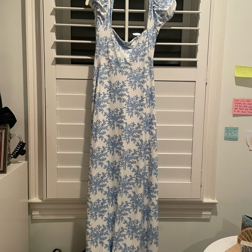 Blue and White Floral Maxi Dress